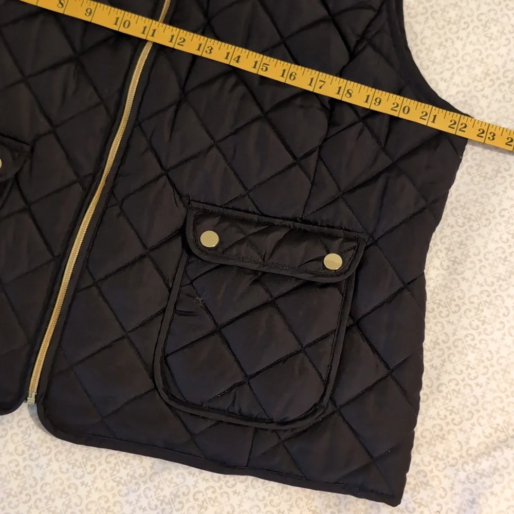 St John's Bay Puffer Zip-up Vest Black 2 Pockets Gold Snaps & Zipper SzPXL EUC - Picture 8 of 10